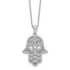 Cheryl M Sterling Silver Rhodium-plated Polished CZ Hamsa Necklace