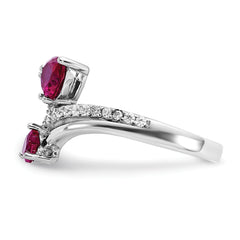 Cheryl M Sterling Silver Rhodium-plated Polished Lab Created Ruby and CZ Hearts Ring