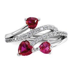 Cheryl M Sterling Silver Rhodium-plated Polished Lab Created Ruby and CZ Hearts Ring