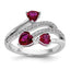 Lab-Created Ruby & Cubic Zirconia Hearts Ring in Sterling Silver, Size 6–9 - Sophia Jewelers