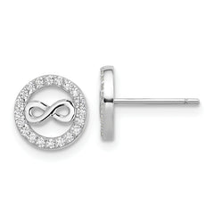 Cheryl M Sterling Silver Rhodium-plated Polished CZ Infinity Necklace and Post Earrings Set