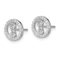 Cheryl M Sterling Silver Rhodium-plated Polished CZ Infinity Necklace and Post Earrings Set