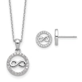 Cheryl M Sterling Silver Rhodium-plated Polished CZ Infinity Necklace and Post Earrings Set