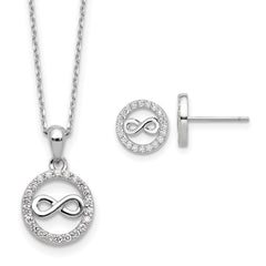 Cheryl M Sterling Silver Rhodium-plated Polished CZ Infinity Necklace and Post Earrings Set