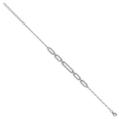 Cheryl M Sterling Silver Rhodium-plated Polished CZ Links with 1.5 Inch Extension Bracelet