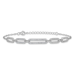 Cheryl M Sterling Silver Rhodium-plated Polished CZ Links with 1.5 Inch Extension Bracelet