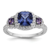 Cheryl M Sterling Silver Rhodium-plated Polished Fancy Blue Purple and White CZ Halo Ring