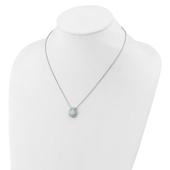 Cheryl M Sterling Silver Rhodium-plated Polished Created Opal and CZ Oval Halo Necklace