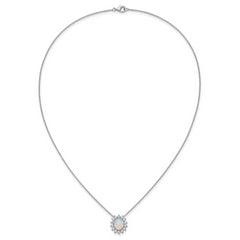 Cheryl M Sterling Silver Rhodium-plated Polished Created Opal and CZ Oval Halo Necklace