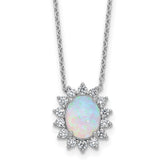 Cheryl M Sterling Silver Rhodium-plated Polished Created Opal and CZ Oval Halo Necklace