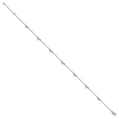 Cheryl M Sterling Silver Rhodium-plated Polished Trillion-cut CZ 9.5 Inch with 1 Inch Extension Anklet