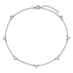 Cheryl M Sterling Silver Rhodium-plated Polished Trillion-cut CZ 9.5 Inch with 1 Inch Extension Anklet