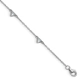 Cheryl M Sterling Silver Rhodium-plated Polished Trillion-cut CZ 9.5 Inch with 1 Inch Extension Anklet