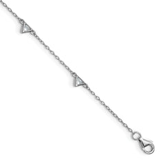 Cheryl M Sterling Silver Rhodium-plated Polished Trillion-cut CZ 9.5 Inch with 1 Inch Extension Anklet