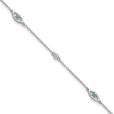 Cheryl M Sterling Silver Rhodium-plated Polished Blue Glass and CZ Evil Eye 9.5 Inch with 1 Inch Extension Anklet