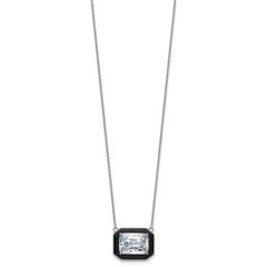 Cheryl M Sterling Silver Rhodium-plated Polished Black Enamel and Emerald-cut CZ Necklace
