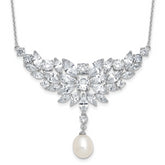 Cheryl M Sterling Silver Rhodium-plated Polished Fancy Freshwater Cultured Pearl and CZ Necklace