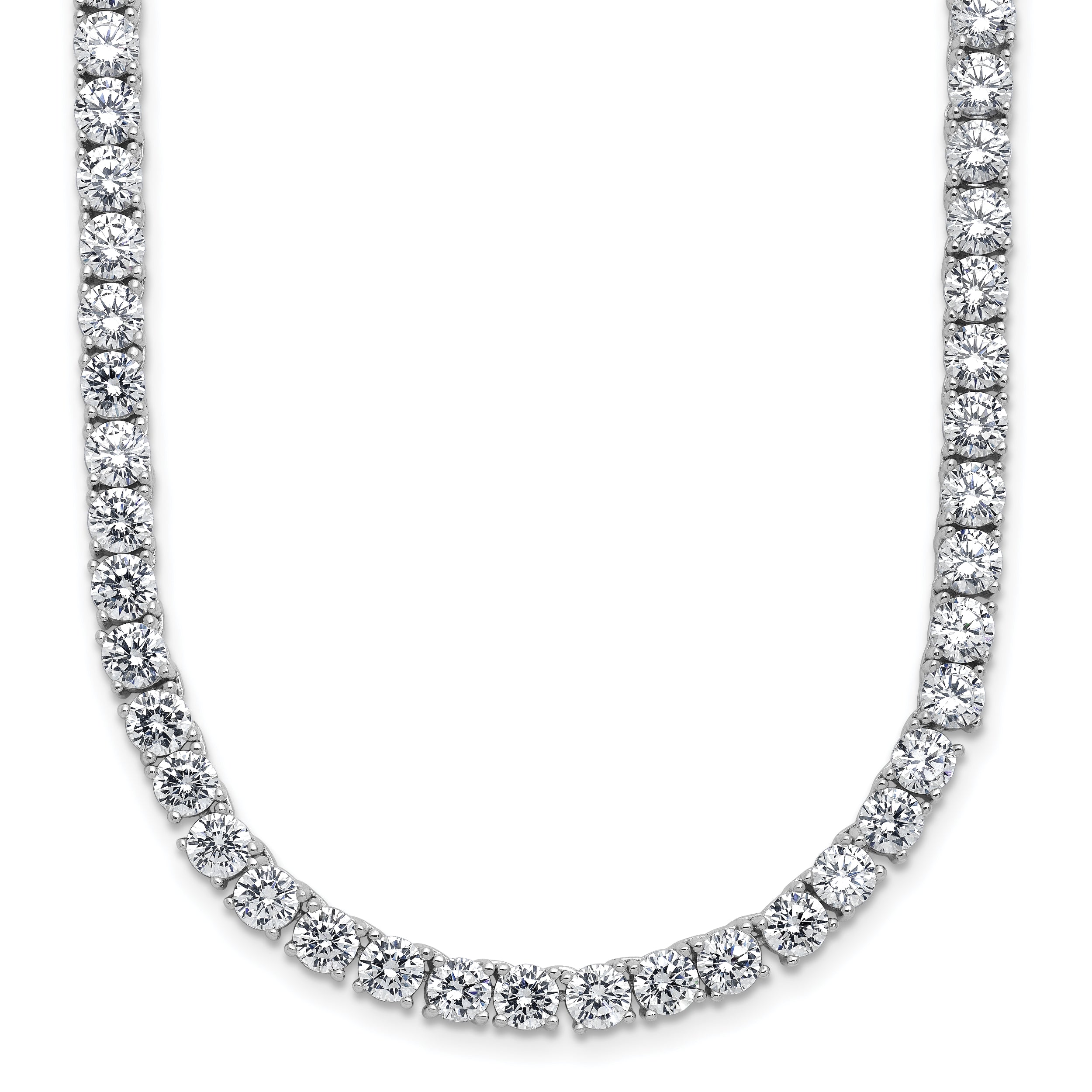 Cheryl M Sterling Silver Rhodium-plated Polished 4.00mm CZ with Safety Clasp Tennis Necklace