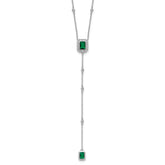 Cheryl M Sterling Silver Rhodium-plated Polished Fancy Green Glass and CZ Lariat Necklace