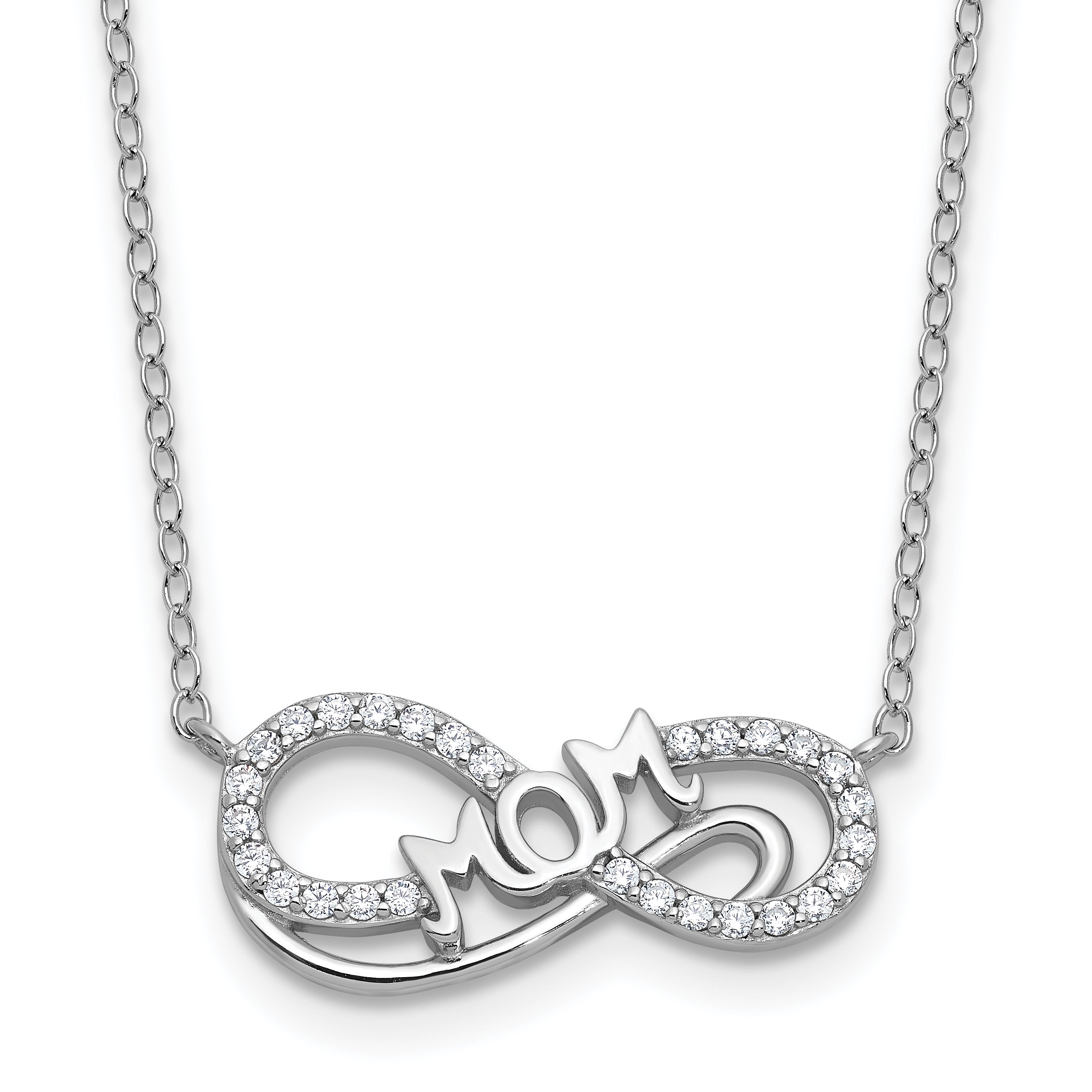 Cheryl M Sterling Silver Rhodium-plated Polished CZ Mom Infinity Necklace