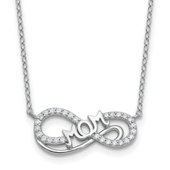 Cheryl M Sterling Silver Rhodium-plated Polished CZ Mom Infinity Necklace