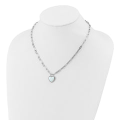 Cheryl M Sterling Silver Rhodium-plated Polished Created Opal Heart Paperclip Link Necklace