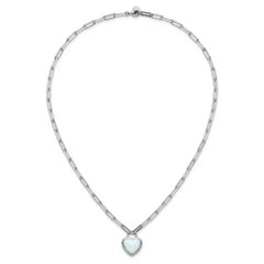 Cheryl M Sterling Silver Rhodium-plated Polished Created Opal Heart Paperclip Link Necklace