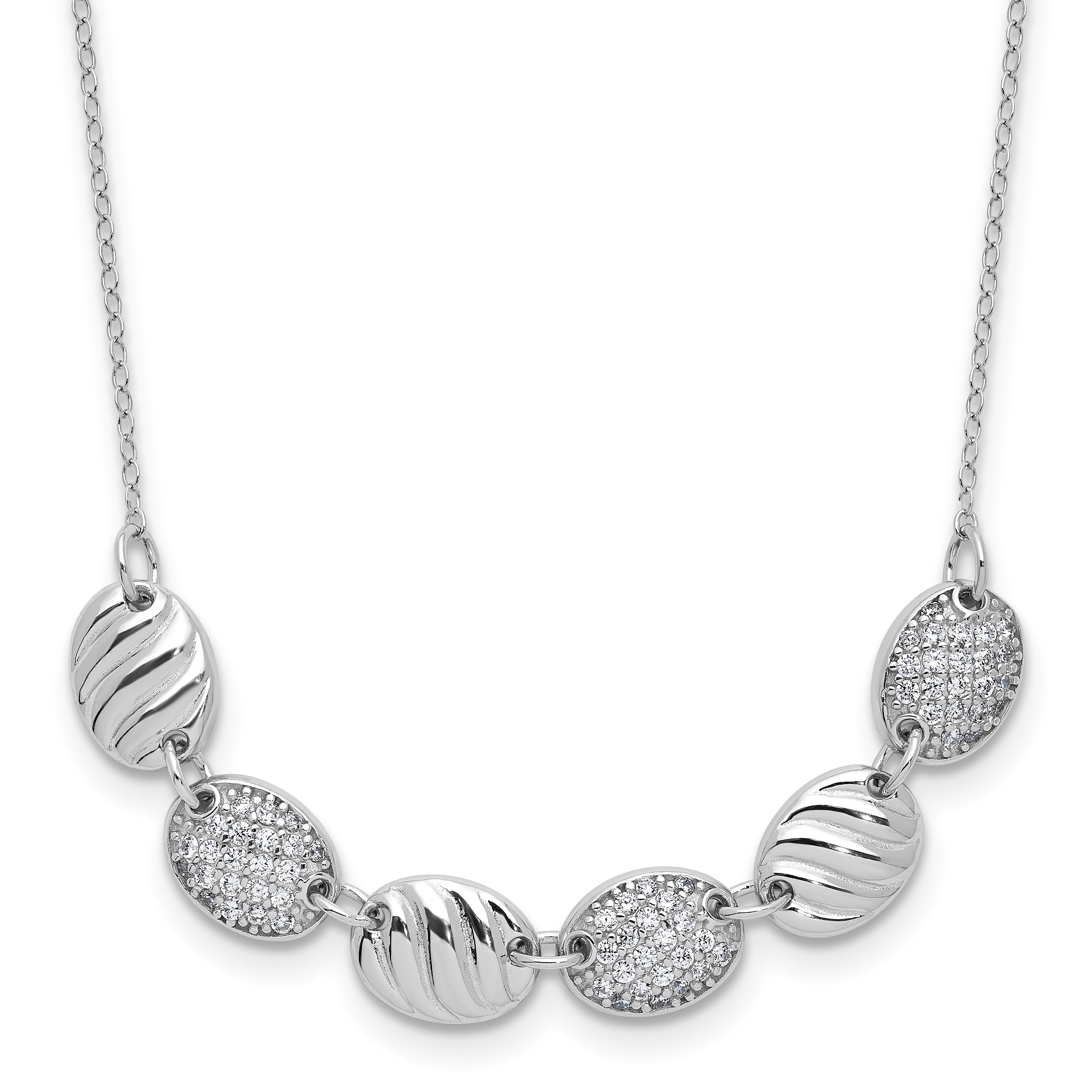 Cheryl M Sterling Silver Rhodium-plated Polished and Grooved CZ Ovals Necklace