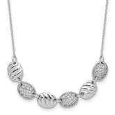 Cheryl M Sterling Silver Rhodium-plated Polished and Grooved CZ Ovals Necklace