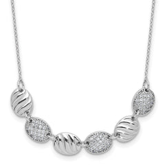 Cheryl M Sterling Silver Rhodium-plated Polished and Grooved CZ Ovals Necklace
