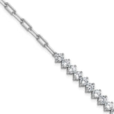 Cheryl M Sterling Silver Rhodium-plated Polished Fancy CZ and Paperclip Link Bracelet