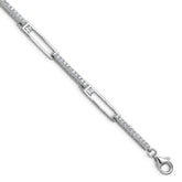 Cheryl M Sterling Silver Rhodium-plated Polished CZ Rectangular Link with 1 Inch Extension Bracelet