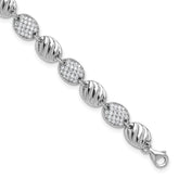 Cheryl M Sterling Silver Rhodium-plated Polished and Grooved CZ Ovals with 1 Inch Extension Bracelet