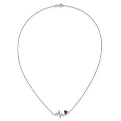 Cheryl M Sterling Silver Rhodium-plated Polished Lab Created Ruby and CZ Heartbeat Necklace