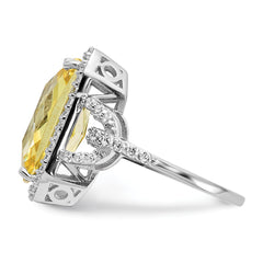Cheryl M Sterling Silver Rhodium-plated Polished Fancy Yellow and White CZ Ring