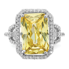 Cheryl M Sterling Silver Rhodium-plated Polished Fancy Yellow and White CZ Ring