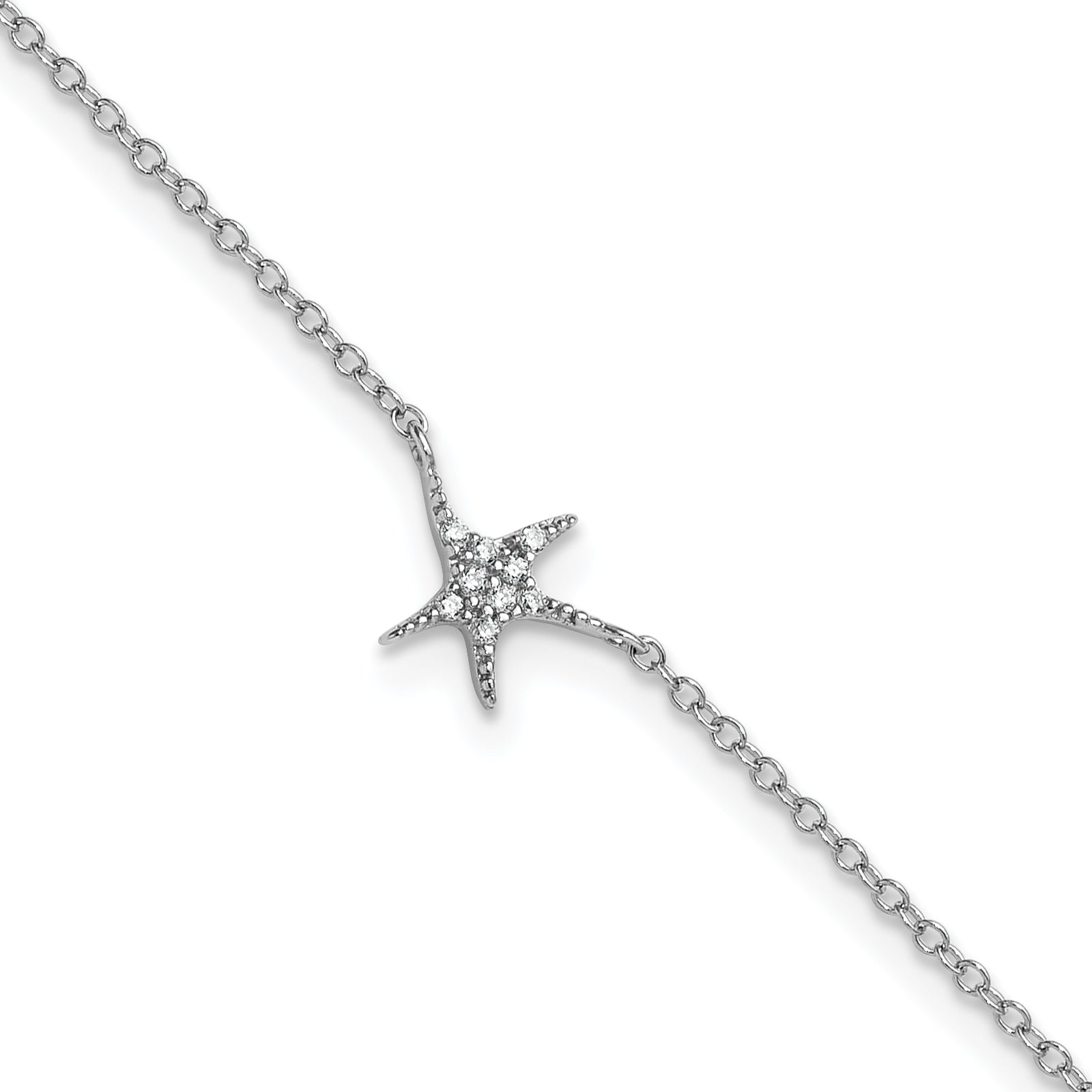Cheryl M Sterling Silver Rhodium-plated Polished CZ Starfish 9.5 Inch with 1 Inch Extension Anklet