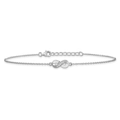 Cheryl M Sterling Silver Rhodium-plated Polished CZ Infinity 9.5 Inch with 1 Inch Extension Anklet