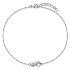 Cheryl M Sterling Silver Rhodium-plated Polished CZ Infinity 9.5 Inch with 1 Inch Extension Anklet