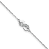 Cheryl M Sterling Silver Rhodium-plated Polished CZ Infinity 9.5 Inch with 1 Inch Extension Anklet