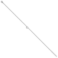 Cheryl M Sterling Silver Rhodium-plated Polished and Beaded CZ Horseshoe 9.5 Inch with 1 Inch Extension Anklet