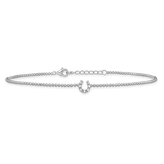 Cheryl M Sterling Silver Rhodium-plated Polished and Beaded CZ Horseshoe 9.5 Inch with 1 Inch Extension Anklet