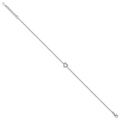 Cheryl M Sterling Silver Rhodium-plated Polished and Beaded CZ Heart 9.5 Inch with 1 Inch Extension Anklet
