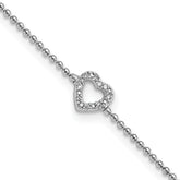 Cheryl M Sterling Silver Rhodium-plated Polished and Beaded CZ Heart 9.5 Inch with 1 Inch Extension Anklet
