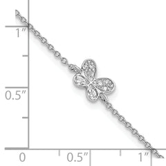 Cheryl M Sterling Silver Rhodium-plated Polished CZ Butterfly 9.5 Inch with 1 Inch Extension Anklet