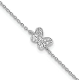 Cheryl M Sterling Silver Rhodium-plated Polished CZ Butterfly 9.5 Inch with 1 Inch Extension Anklet