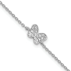 Cheryl M Sterling Silver Rhodium-plated Polished CZ Butterfly 9.5 Inch with 1 Inch Extension Anklet