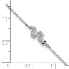 Cheryl M Sterling Silver Rhodium-plated Polished Black and White CZ Snake 7 Inch with 1 Inch Extension Bracelet