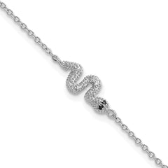 Cheryl M Sterling Silver Rhodium-plated Polished Black and White CZ Snake 7 Inch with 1 Inch Extension Bracelet
