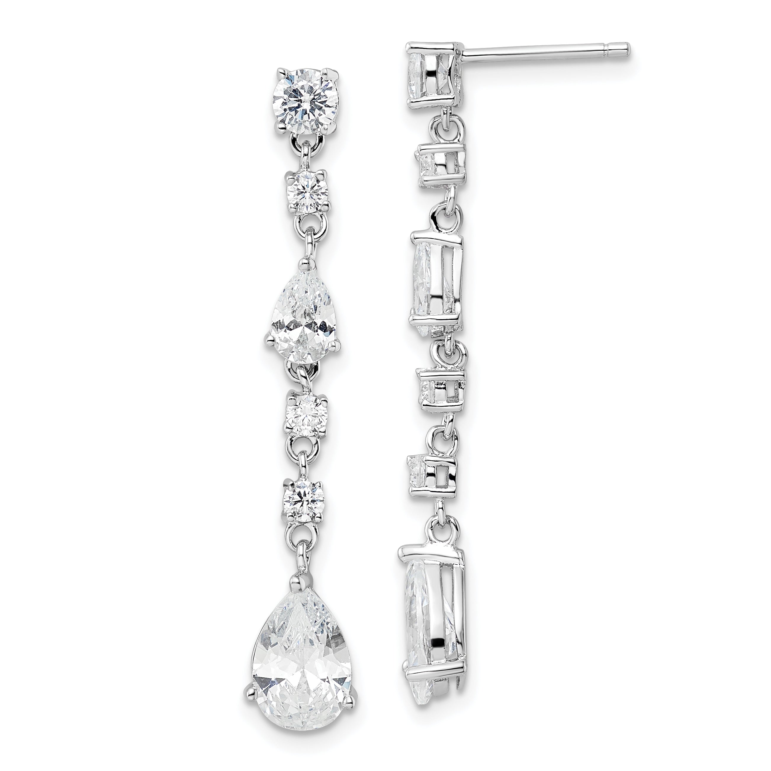 Cheryl M Sterling Silver Rhodium-plated Polished Fancy CZ Teardrop Post Dangle Earrings